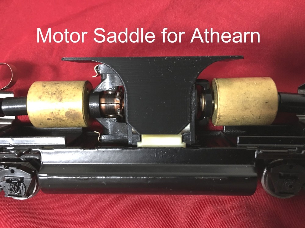 Motor Saddle for mounting a DCC decoder in an Athearn “Blue Box” locomotive