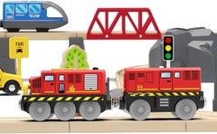 Train Toys Battery Operated Locomotive Trains for Wooden Track, Motorized Red