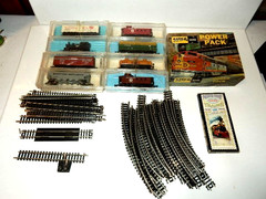 Vintage Lot Of N Gauge Locomotive & mixed brand Cars, Power Pack & Track