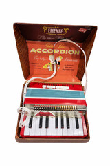 Vintage EMENEE Gold Piano Accordion Toy w/ Original Box – 1950s Musical Toy WORK