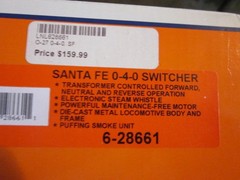 LIONEL 28661 – SANTA FE 0-4-0 STEAM SWITCHER/TENDER – 0/027 -LN –