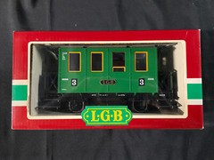 L G B THE BIG TRAIN 3010 MODEL TRAIN G SCALE GREEN 4 WHEEL VINTAGE IN BOX