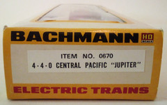 BACHMANN HO SCALE #0670 4-4-0 CENTRAL PACIFIC LIGHTED JUPITER LOCOMOTIVE W/BOX