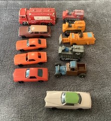 Mixed LOT Of Vintage HO Model Railroad Cars Tractors Fire Truck Pieces