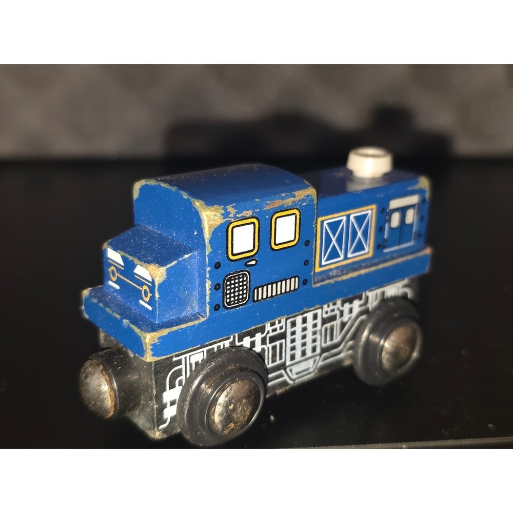 Blue Wooden Diesel Switcher Locomotive Magnetic Train Engine Toy