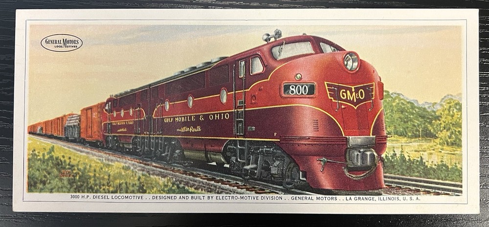 3000 H.P Diesel Locomotive Gulf Mobile & Ohio Railroad Builders Card