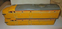 LIONEL #2023 UNION PACIFIC ALCO AA BODIES,YELLOW/GRAY ROOFS