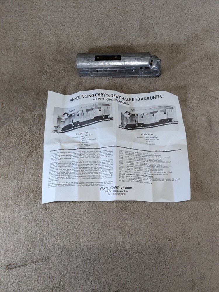 Cary Locomotive Works HO Diesel Body F3 A Phase II For Athearn Shell Only