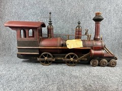 Vintage Handcrafted Wooden Steam Locomotive 26″ Model Train with Metal Wheels