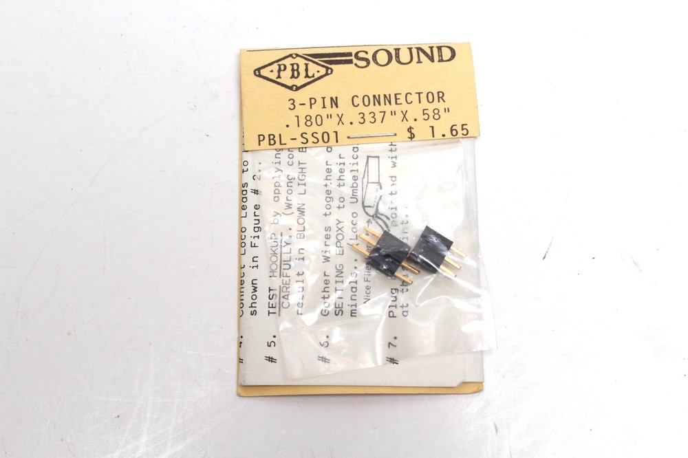 RARE SN3 S 64 PBL SS01 SOUND 3 PIN CONNECTOR 180″ X .337″ X .58″ DCC LOCOMOTIVE