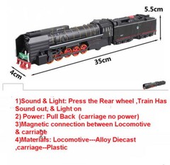 HO Scale 1/87 Diecast Train Locomotive & Carriage Pull Back with Sound Light