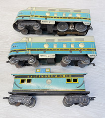 Marx Train Lot of 3 Baltimore & Ohio O Gauge #62 Locomotive, Caboose & Dummy