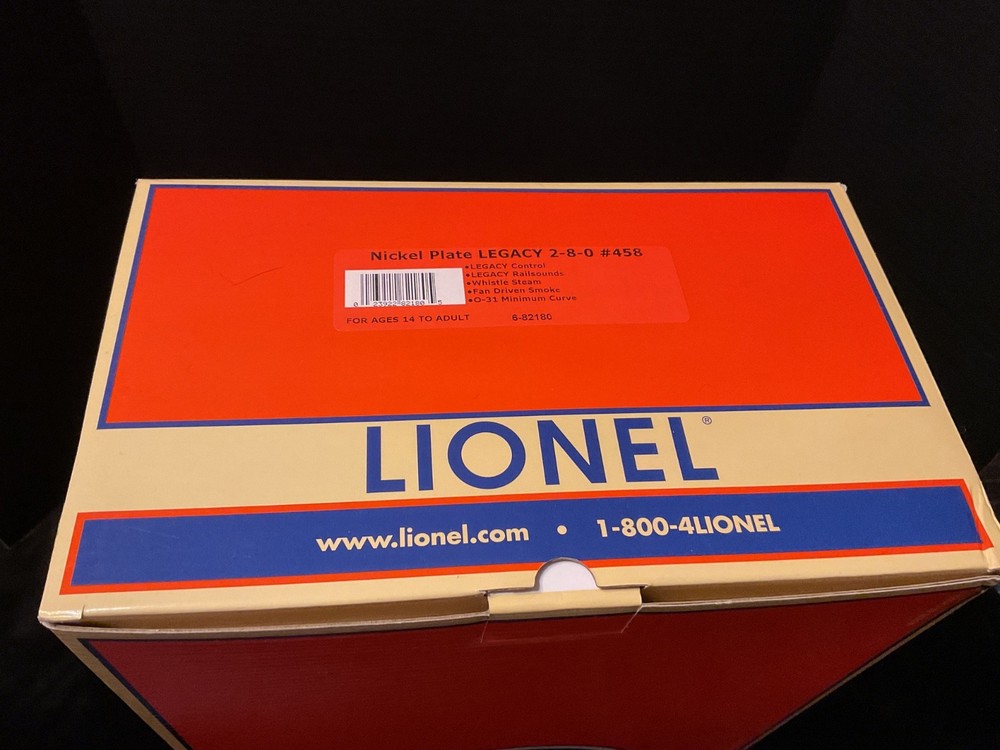 Lionel LEGACY 6-82180 Nickel Plate 2-8-0 #458 Steam Train Engine !BOX ONLY!