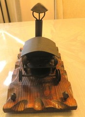 Handcrafted Metal 1864 Train Engine Model, mounted on wood. Made in Spain