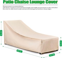 Patio Chaise Lounge Cover, 2-Pack, 84″L x 32″W x 34″H, Beige | Heavy Duty Rip-st