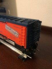 Lionel 6-9858, Curtiss Butterfinger Reefer, Orange w/ Blue Roof, ca. 1973