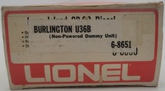Lionel 6-8651 O Burlington Northern U36B Dummy Diesel Locomotive EX/Box
