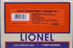 LIONEL 6-38348 Wabash Transparent Conventional GP7 Diesel #2337 (A-1)