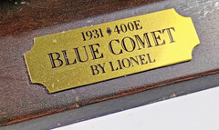 Lionel 1931 # 400E Blue Comet Locomotive Engine Display on Wood Base.