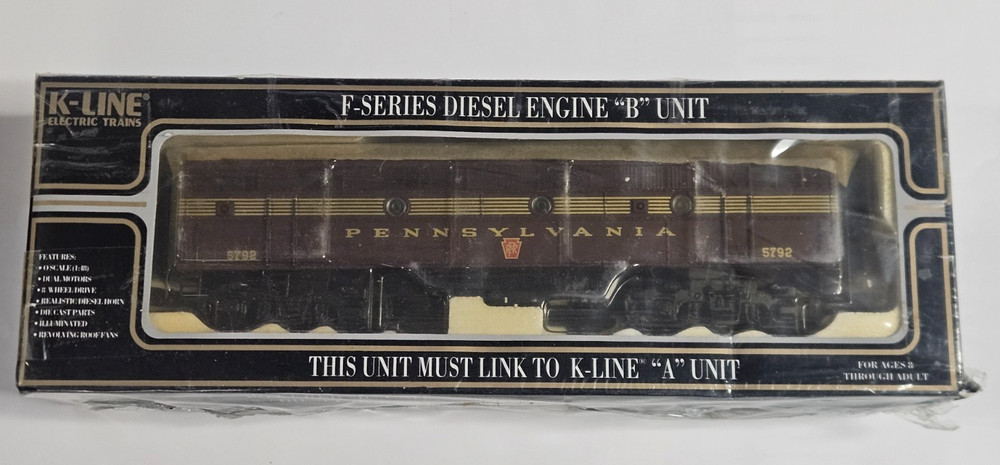 K-LINE K2580 PENNSYLVANIA F7 POWERED B-UNIT #5792, TUSCAN FINISH SEALED