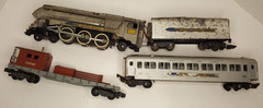 Vintage American Flyer Silver Bullet Train Engine/Coal Car/Passenger/Crane Car