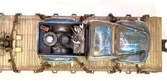 O gauge Custom Designed, Painted, & Weathered, Flat car load Truck & Tractor