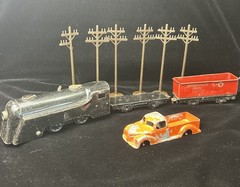 Vtg O-Gauge Train Lot Locomotive Flatcar Cast Truck Pennsylvania Poles NotTested