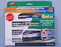 Kato 106-8701S-Cab MP36PH Chicago Metra Gallery Bi-Level Commuter Train N-Scale
