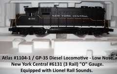 Atlas Big O 1104-1 GP-35 Diesel Locomotive New York Central #6131 w/Rail Sounds