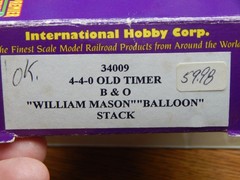 IHC 34009 B&O 4-4-0 OLD TIMER WILLIAM MASON LOCOMOTIVE TESTED & RUNS GREAT USED