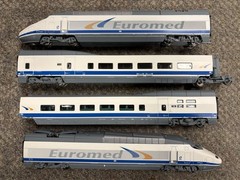 + Jouef HO Scale TGV Euromed Powered Unit Locomotive w/ 3 Cars in Box 743700