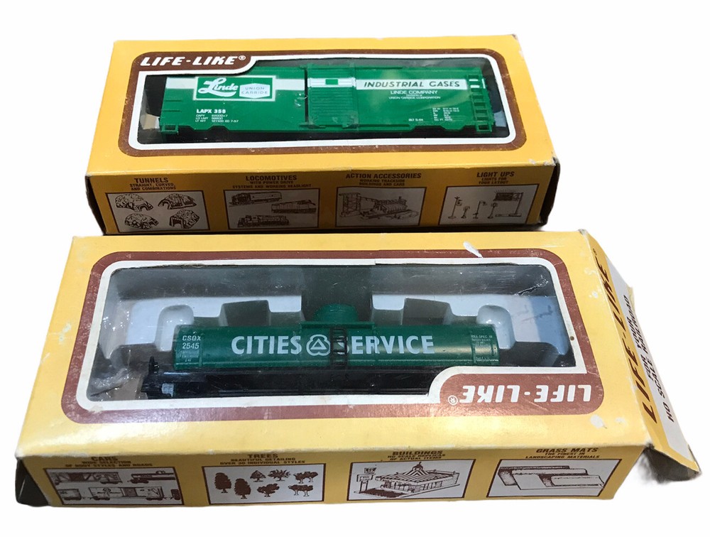 Vintage Life-Like Trains 8475 Linde Box Car 8537 Cities Service CabooseToy Train