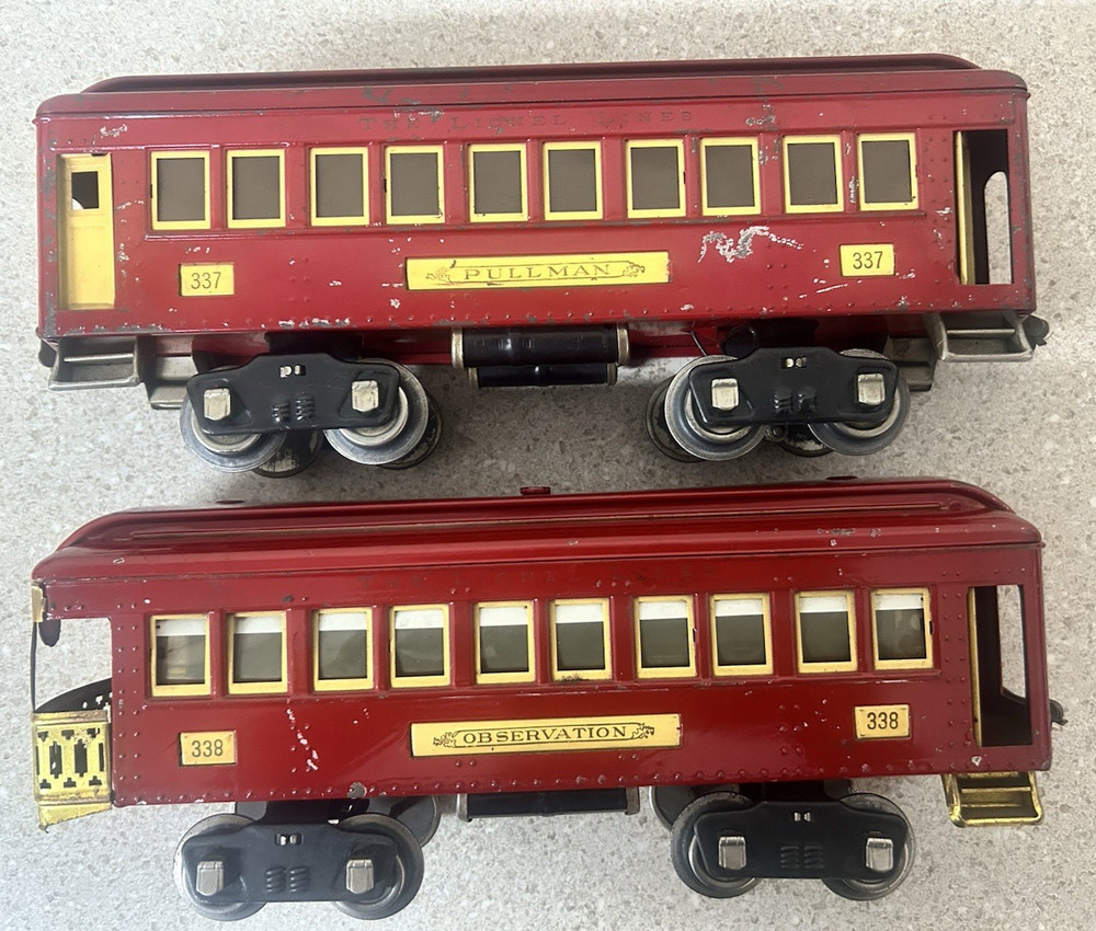 Lionel #337 Pullman & #338 Observation Cars Standard Gauge – Red