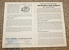 Lionel Postwar #2373 F3 Instruction Sheet #2373-12 6-58 Nice Black Printing