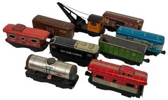 Lot 9 Marx Tin Litho Train Cars NY Central Lehigh Union Pacific Wrecker Tank BLE