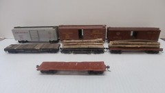 Lot of 7 HO Scale Train Cars Log Haulers Illinois Central Flatbed, Union Pacific