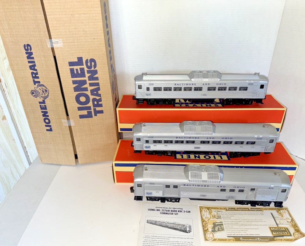 LIONEL O GAUGE 2276W CONVENTION CLASSIC BUDD RDC B&O 3 CAR COMMUTER SET OB