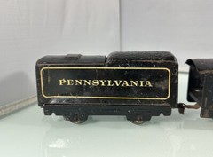 Marx Prewar Tin Train Locomotive and Pennsylvania Tender Black Pressed Metal Set