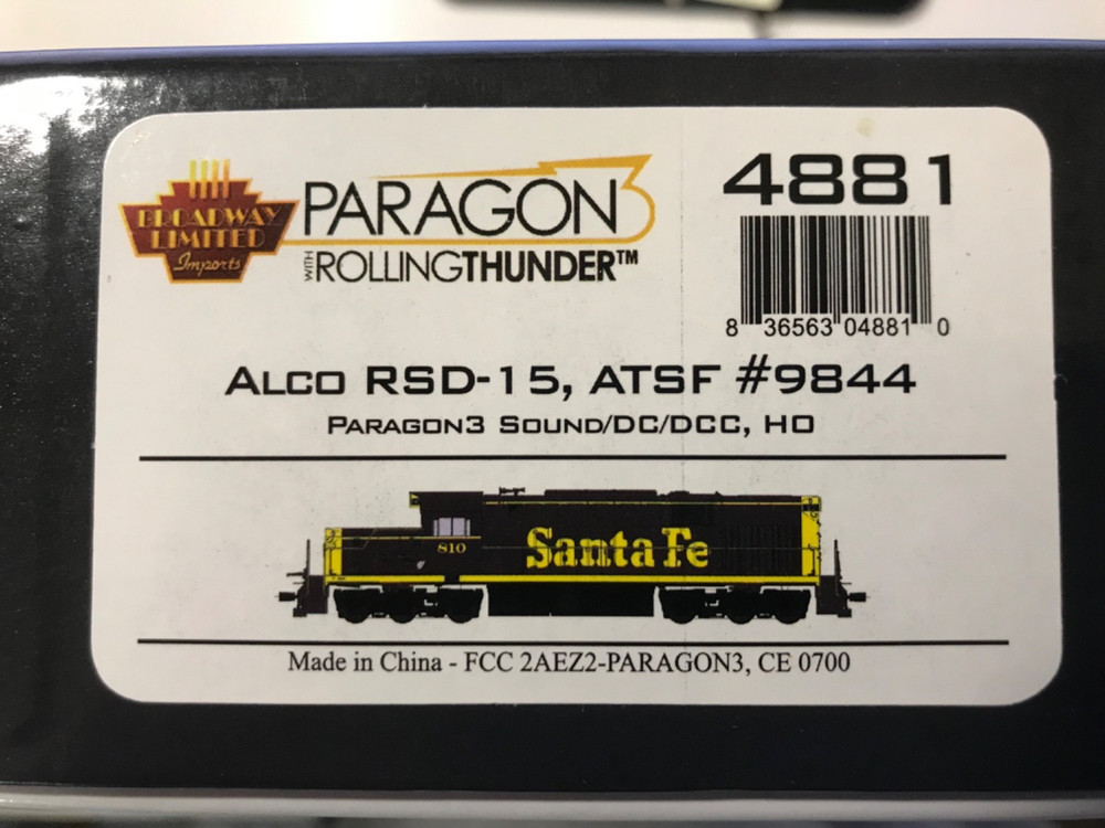 Broadway Limited ALCO RSD-15 Santa Fe HO loco #9844, w/Paragon 3 DCC, model 4881