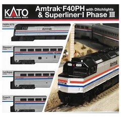 Kato 106-3530-S Amtrak F40PH & Superliner Phase III (4) Set w/DCC/Sound N Scale