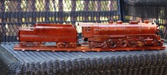 Handcrafted Mahogany Solid Wood Hudson Train Steam Locomotive W/ Track Coal Car