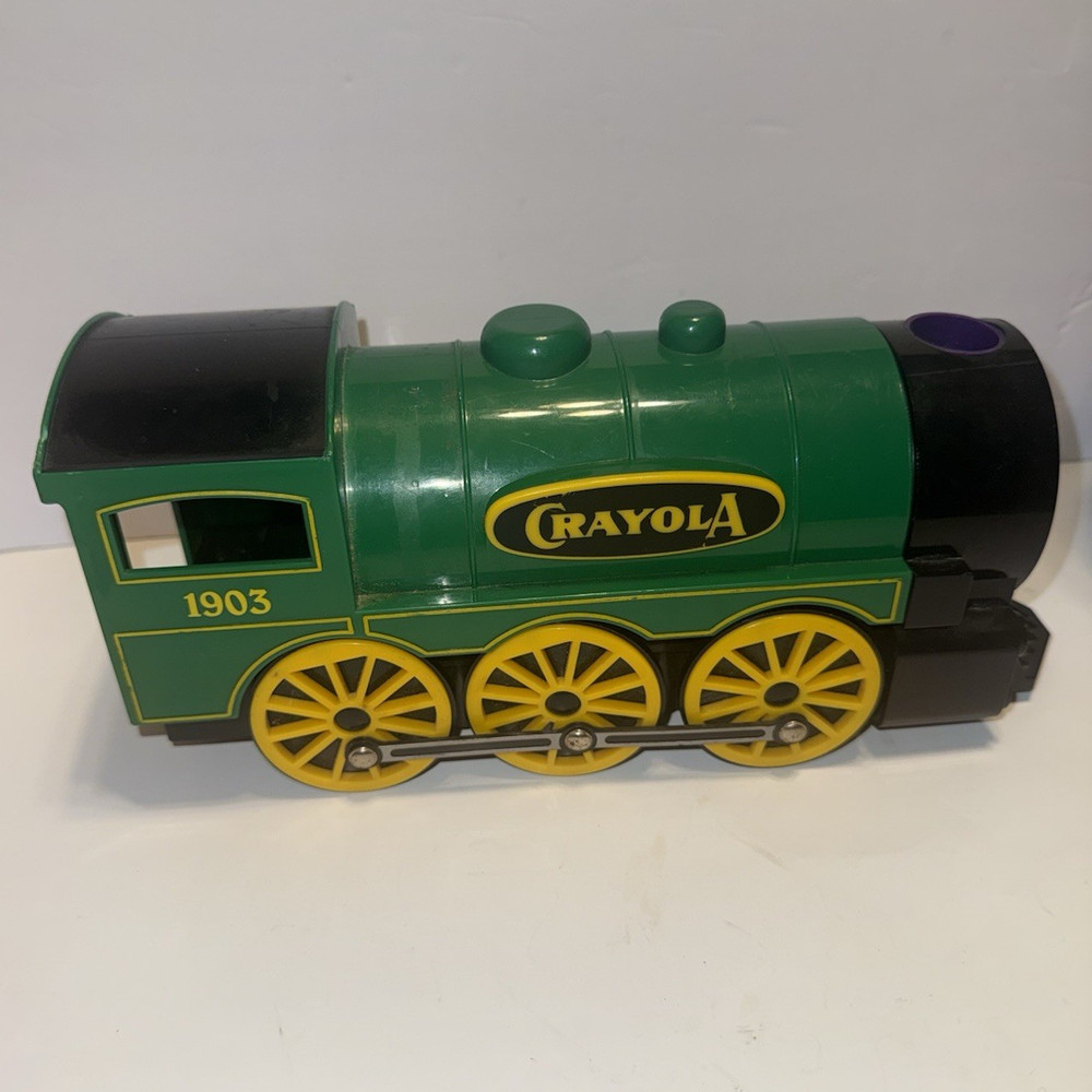 Vintage Crayola #1903 Color Line Train Crayon Holder Sharpener Green Yellow