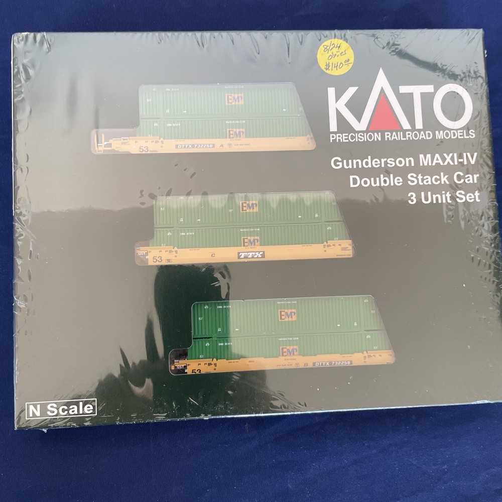 New! N-Scsle Kato Finders on Maxi-IV Dbl. Stack car 3-Unit Set