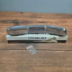 Streamliner Three Car Wind-Up Train Kids OS Silver Good Tin Metal Art Deco