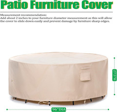 Large round Patio Furniture Covers, Beige, 96″Dia X 27.5″H | Heavy Duty Rip-Stop