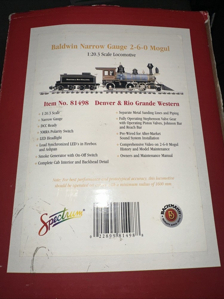 Bachmann Spectrum 81498 Baldwin Narrow Gauge 2-6-0 Denver & Rio Grande Western