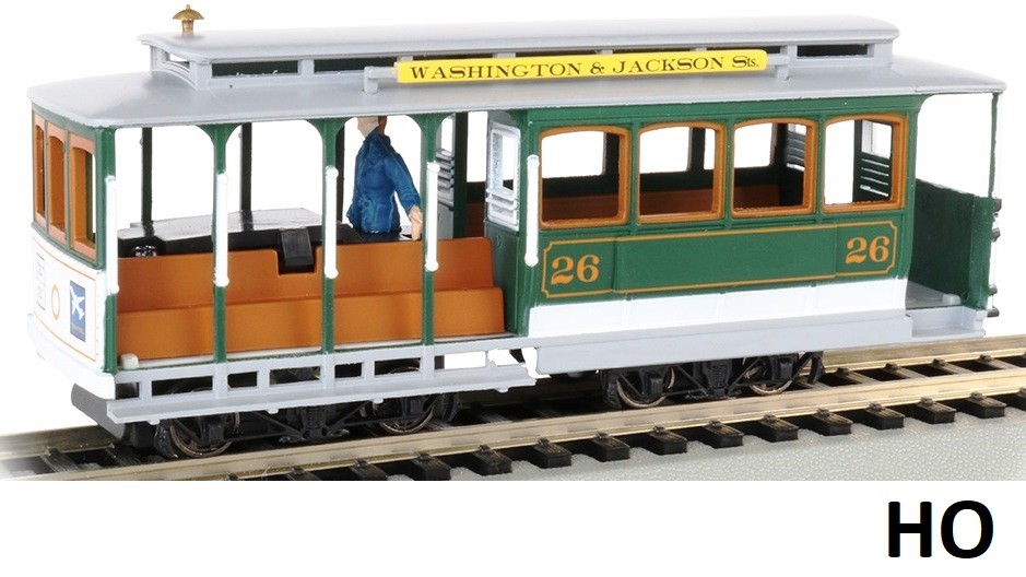 HO – POWERED – Washington & Jackson Street Cable Car w/Grip Man -BAC-60536