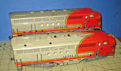 1950 Marx #21 Santa Fe F-3 Diesels. Power & Dummy, Sheet metal, not running C-6