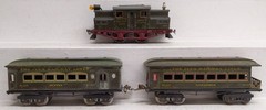 Ives 3253 Vintage O 0-4-0 Tinplate Prewar Electric Loco w/ (2) Passenger Cars