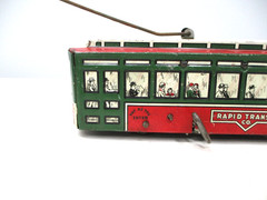 Marx No 200 Rapid Transit Trolley Green, Red, White Windup Prewar O gauge X8300